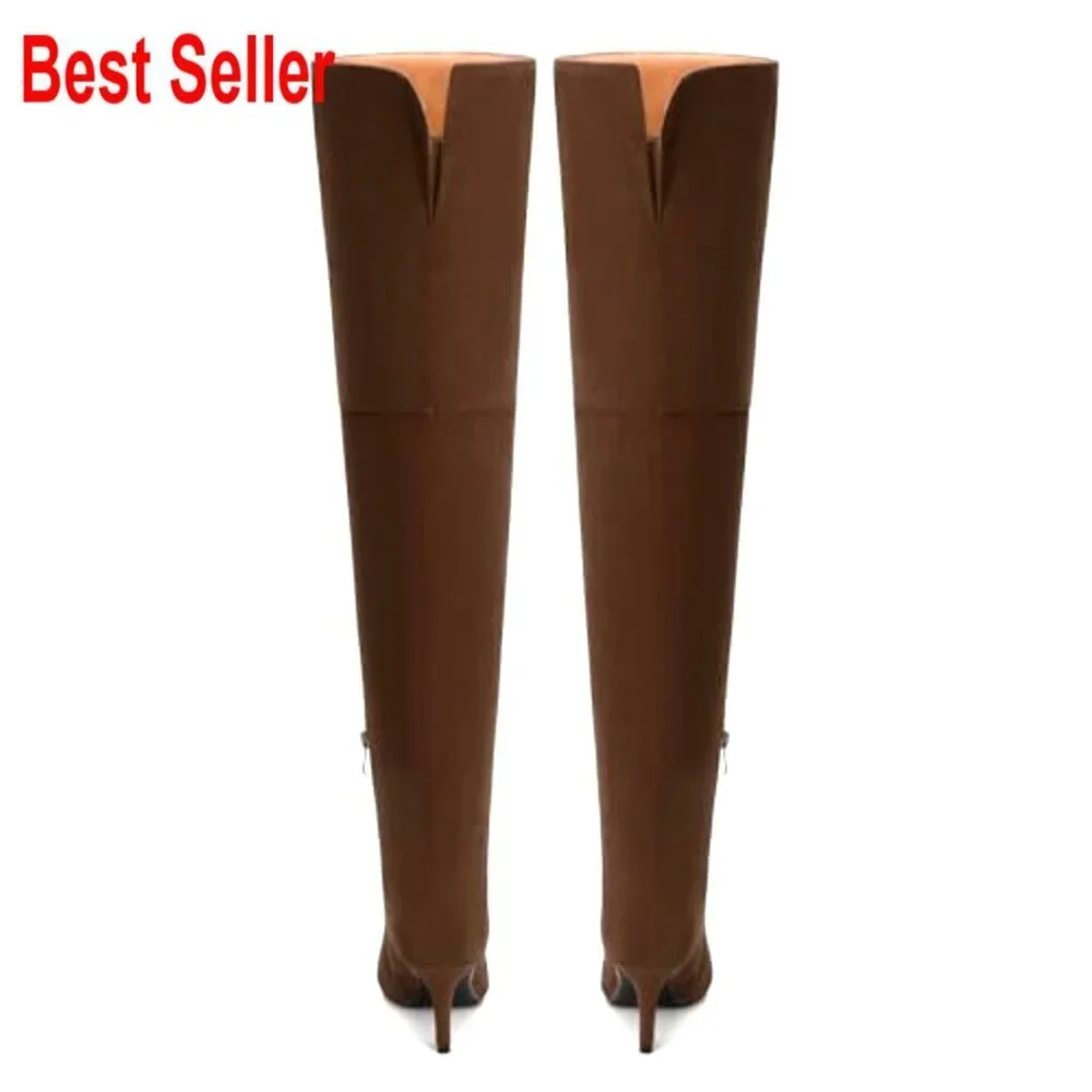 Thigh High Boots Over the Knee Stiletto Heel Wide Calf Side Zipper